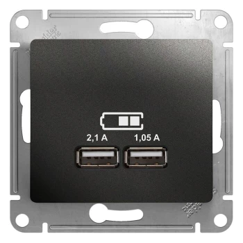 Розетка USB 2-ая 2100 мА (для подзарядки), Антрацит, серия Glossa, Schneider Electric