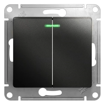 Выключатель 2-клавишный, с подсветкой, Антрацит, серия Glossa, Schneider Electric