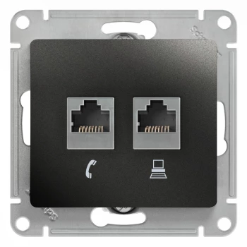 Розетка телефонная+компьютерная RJ-11/RJ-45 кат. 5e, Антрацит, серия Glossa, Schneider Electric