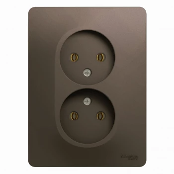 Розетка 2-ая электрическая без заземления (в сборе), Шоколад, серия Glossa, Schneider Electric