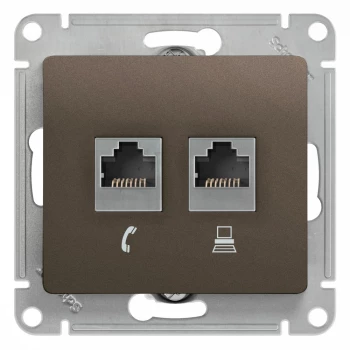 Розетка телефонная+компьютерная RJ-11/RJ-45 кат. 5e, Шоколад, серия Glossa, Schneider Electric