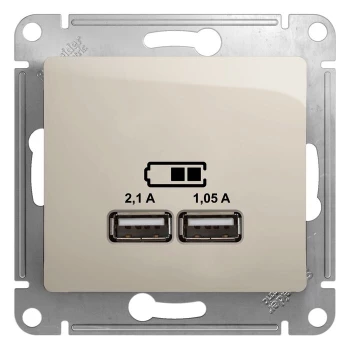 Розетка USB 2-ая (для подзарядки), Молочный, серия Glossa, Schneider Electric