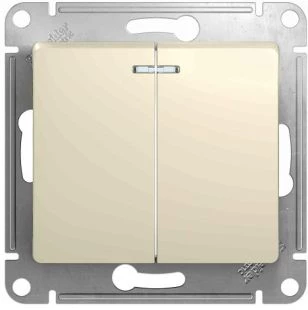Выключатель 2-клавишный, с подсветкой, Молочный, серия Glossa, Schneider Electric