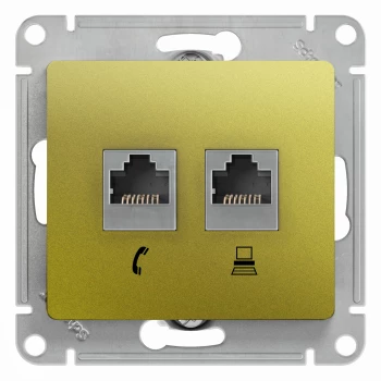 Розетка телефонная+компьютерная RJ-11/RJ-45 кат. 5e, Фисташковый, серия Glossa, Schneider Electric