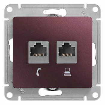 Розетка телефонная+компьютерная RJ-11/RJ-45 кат. 5e, Баклажановый, серия Glossa, Schneider Electric