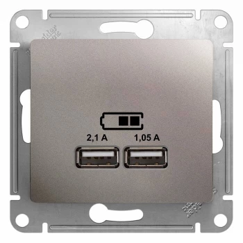 Розетка USB 2-ая (для подзарядки), Платина, серия Glossa, Schneider Electric