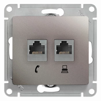 Розетка телефонная+компьютерная RJ-11/RJ-45 кат. 5e, Платина, серия Glossa, Schneider Electric