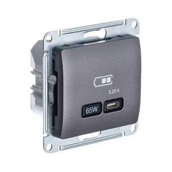 Розетка USB 1-ая Тип С 3200 мA 5V (для подзарядки), Графит, серия Glossa, Schneider Electric