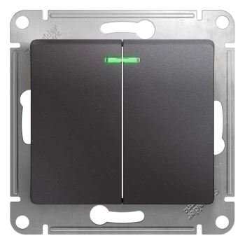Выключатель 2-клавишный, с подсветкой, Графит, серия Glossa, Schneider Electric
