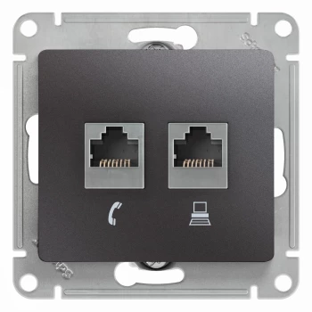 Розетка телефонная+компьютерная RJ-11/RJ-45 кат. 5e, Графит, серия Glossa, Schneider Electric