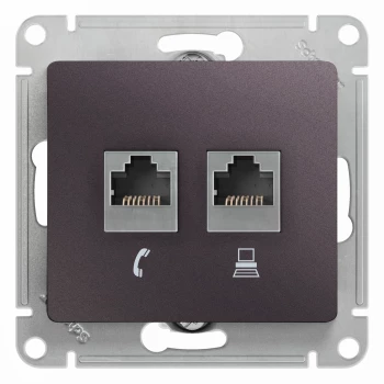 Розетка телефонная+компьютерная RJ-11/RJ-45 кат. 5e, Сиреневый туман, серия Glossa, Schneider Electric
