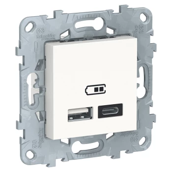 Розетка USB 2-ая Тип А+С, 2400 мА (для подзарядки), Белый, серия Unica Studio/Pure, Schneider Electric