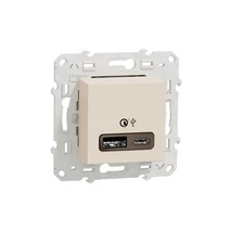 Розетка USB 2-ая Тип А+С, быстрая зарядка, 18Вт, Бежевый, серия Unica Studio/Pure, Schneider Electric