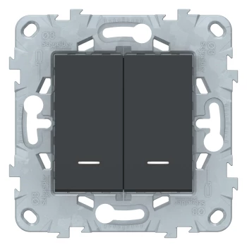 Выключатель 2-клавишный, с подсветкой, Антрацит, серия Unica New, Schneider Electric