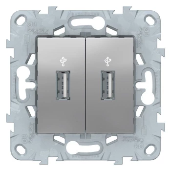 Розетка USB 2-ая, Алюминий, серия Unica New, Schneider Electric