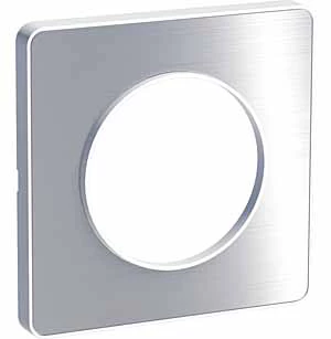 Рамка 1-ая (одинарная), Полированный алюминий/Белый (металл), серия Odace, Schneider Electric