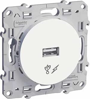 Розетка USB 1-ая, Белый, серия Odace, Schneider Electric