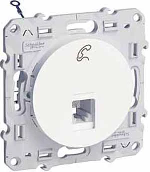 Розетка телефонная 1-ая 4 контакта, RJ-11, Белый, серия Odace, Schneider Electric