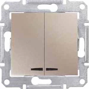 Выключатель 2-клавишный, с подсветкой, Титан, серия Sedna, Schneider Electric