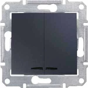 Выключатель 2-клавишный, с подсветкой, Графит, серия Sedna, Schneider Electric