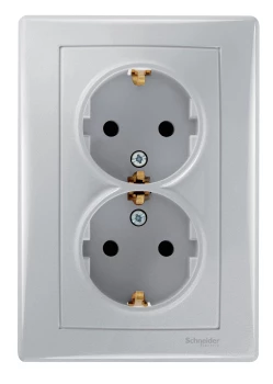 Розетка 2-ая электрическая с заземлением (в сборе), Алюминий, серия Sedna, Schneider Electric