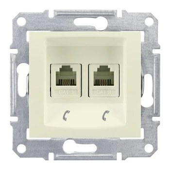 Розетка телефонная 2-ая 4 контакта, RJ-11, Бежевый, серия Sedna, Schneider Electric
