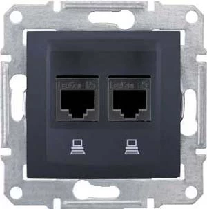 Розетка компьютерная 2-ая кат.5е, RJ-45 (интернет), Графит, серия Sedna, Schneider Electric