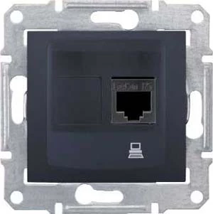 Розетка компьютерная 1-ая экранированная кат.5е, RJ-45 (интернет), Графит, серия Sedna, Schneider Electric