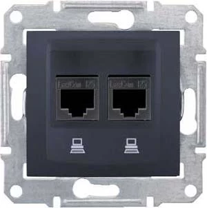 Розетка компьютерная 2-ая экранированная кат.5е, RJ-45 (интернет), Графит, серия Sedna, Schneider Electric