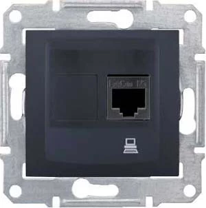 Розетка компьютерная 1-ая экранированная кат.6е, RJ-45 (интернет), Графит, серия Sedna, Schneider Electric