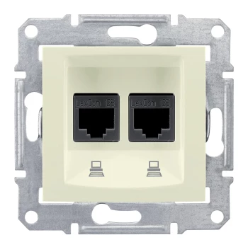 Розетка компьютерная 2-ая экранированная кат.6е, RJ-45 (интернет), Бежевый, серия Sedna, Schneider Electric