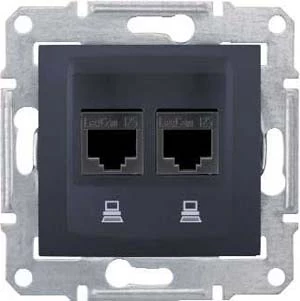 Розетка компьютерная 2-ая экранированная кат.6е, RJ-45 (интернет), Графит, серия Sedna, Schneider Electric