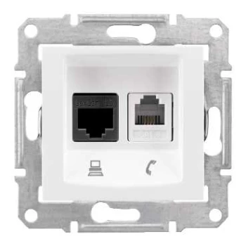Розетка телефонная+компьютерная RJ-11/RJ-45 кат. 5e, Белый, серия Sedna, Schneider Electric