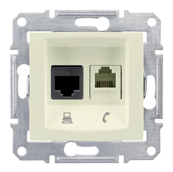 Розетка телефонная+компьютерная RJ-11/RJ-45 кат. 5e, Бежевый, серия Sedna, Schneider Electric