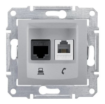 Розетка телефонная+компьютерная RJ-11/RJ-45 кат. 5e, Алюминий, серия Sedna, Schneider Electric