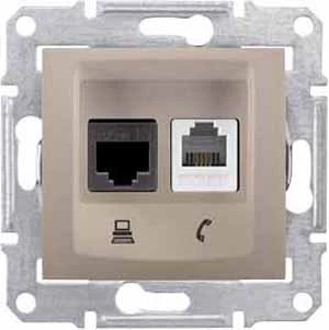 Розетка телефонная+компьютерная RJ-11/RJ-45 кат. 5e, Титан, серия Sedna, Schneider Electric