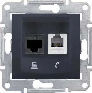 Розетка телефонная+компьютерная RJ-11/RJ-45 кат. 5e, Графит, серия Sedna, Schneider Electric