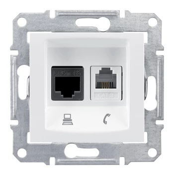 Розетка телефонная+компьютерная RJ-11/RJ-45 кат. 6e, Белый, серия Sedna, Schneider Electric