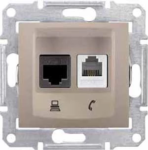 Розетка телефонная+компьютерная RJ-11/RJ-45 кат. 6e, Титан, серия Sedna, Schneider Electric