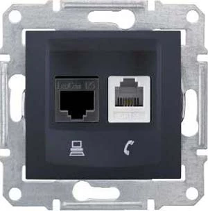 Розетка телефонная+компьютерная RJ-11/RJ-45 кат. 6e, Графит, серия Sedna, Schneider Electric
